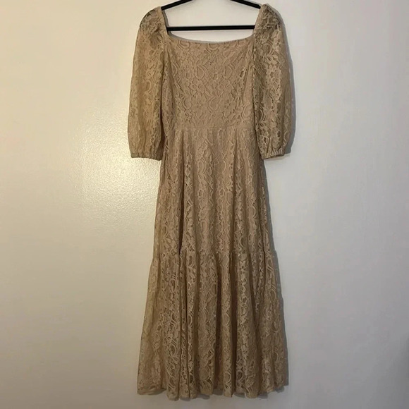 Taylor | midi Lace cream/tan empire waist dress Women size 8 Western Boho tiered - Picture 8 of 13